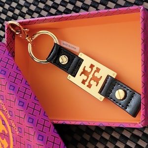 Tory Burch Black Patent Leather keyring / keychain with gold hardware Authentic!